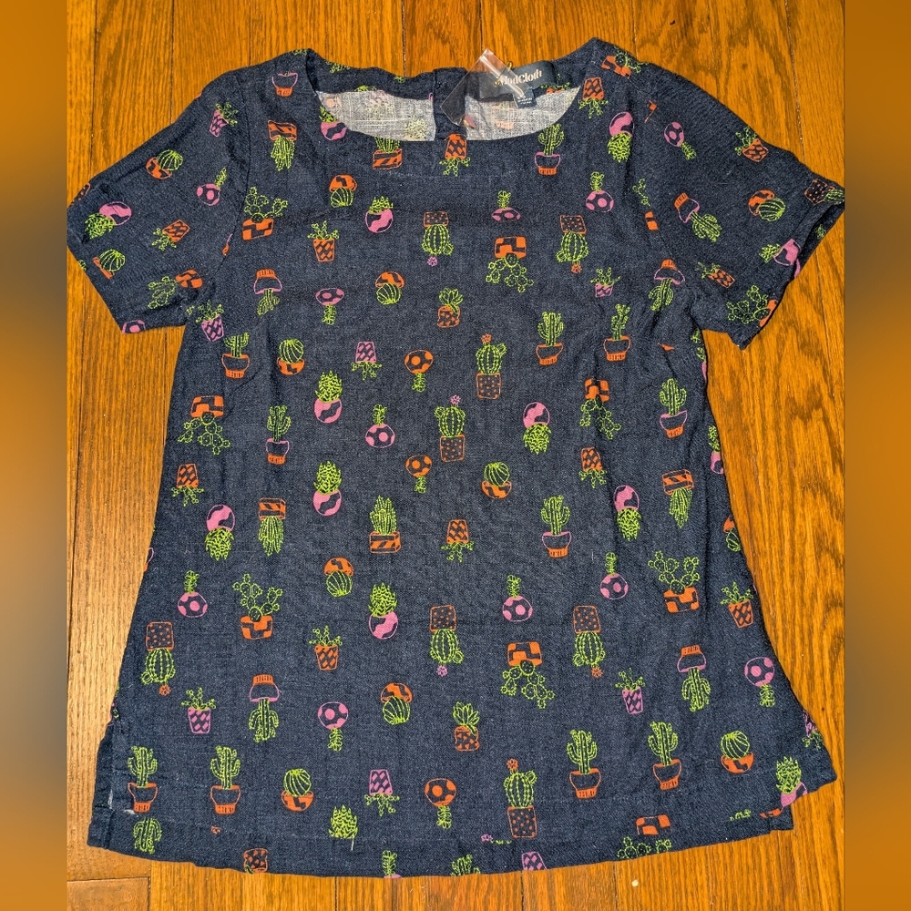 Modcloth Cactus Print Linen Blend Shirt Sz S